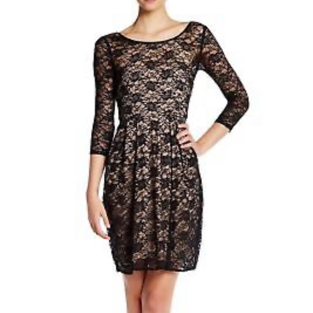 Betsey Johnson Black Lace Long Sleeve Lined Dress - Size 4